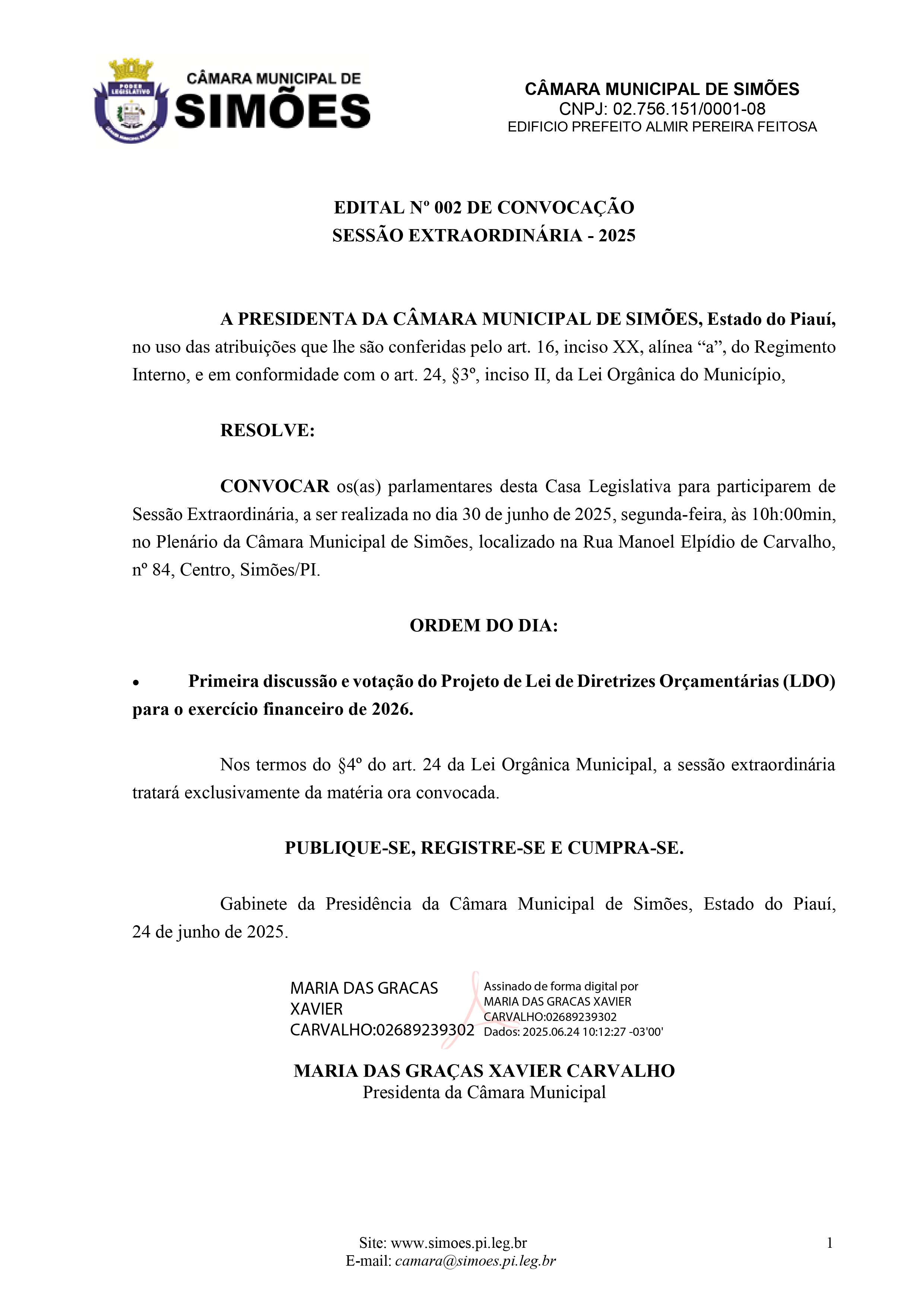 EDITAL Nº 002 DE CONVOCAÇÃO