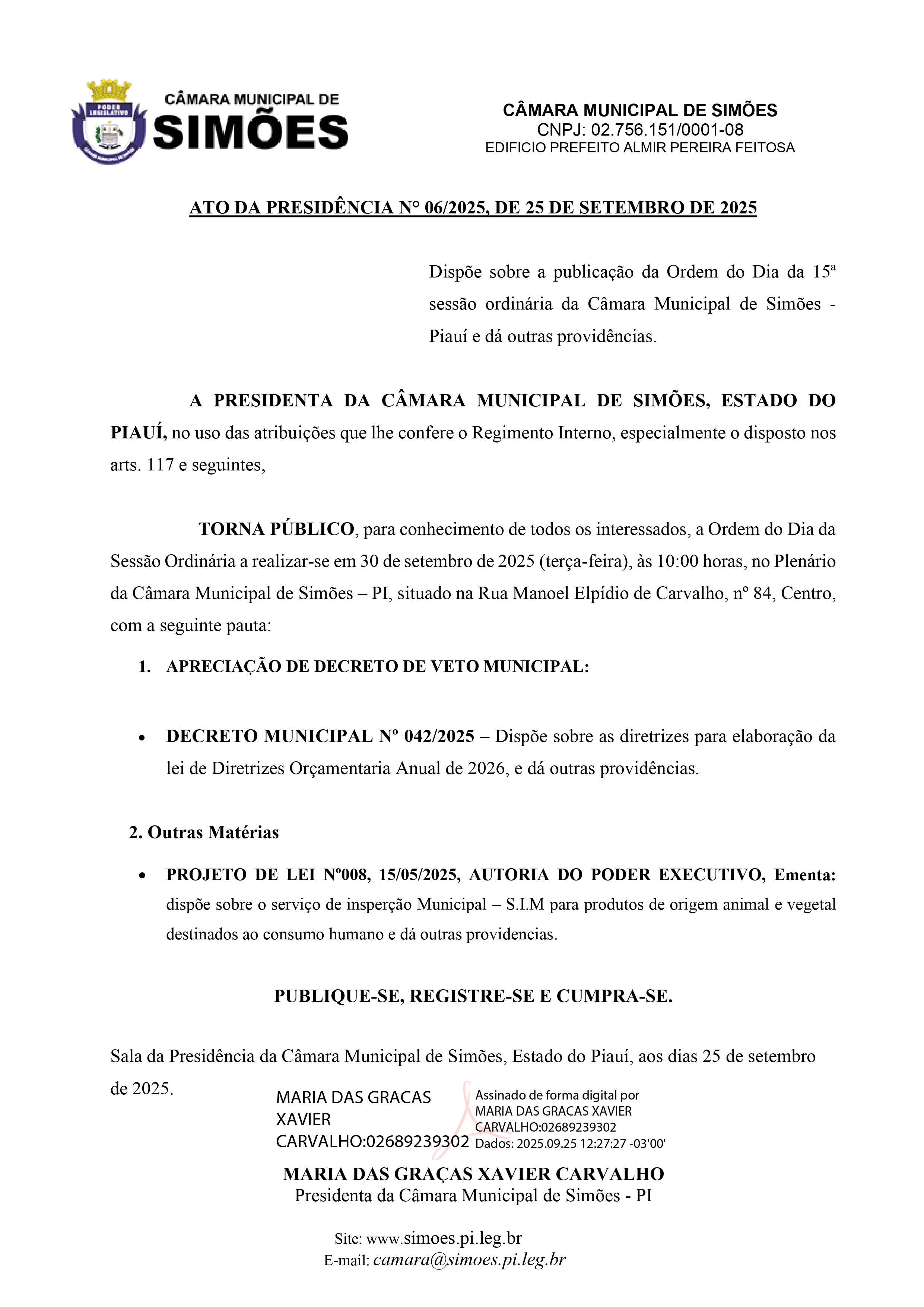 ATO DA PRESIDÊNCIA N° 06/2025