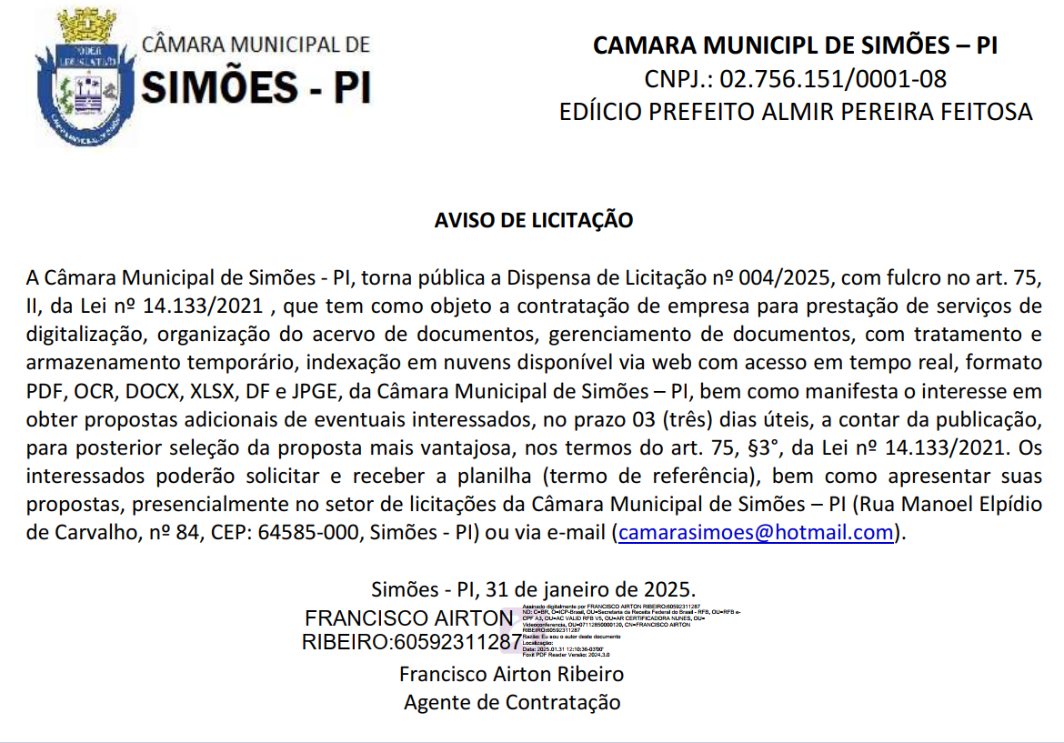 Aviso de Dispensa 005-2025