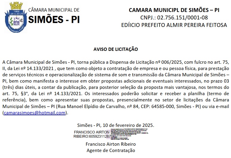 Aviso de Dispensa 006-2025