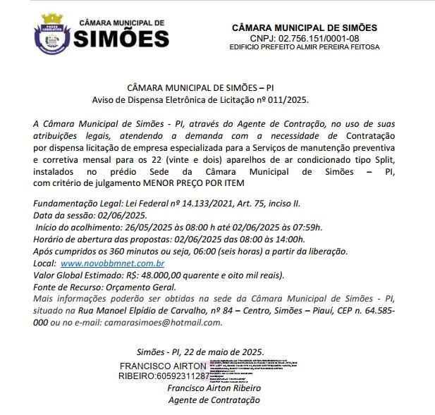 Aviso de Dispensa 011/2025