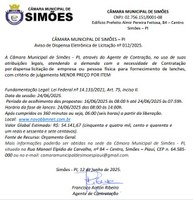 Aviso de Licitação - Dispensa Eletrônica 012/2025