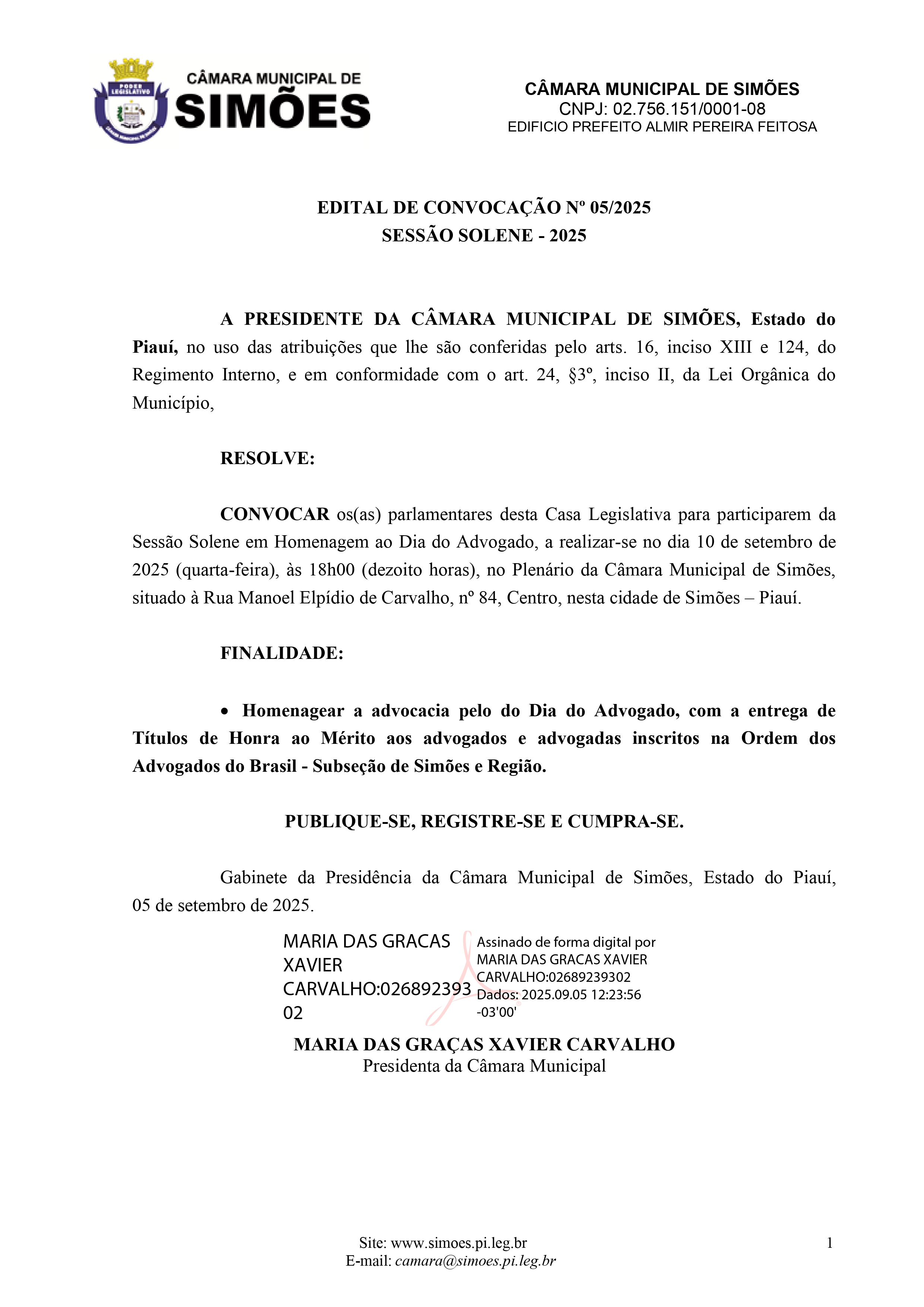 EDITAL DE CONVOCAÇÃO Nº 05/2025
